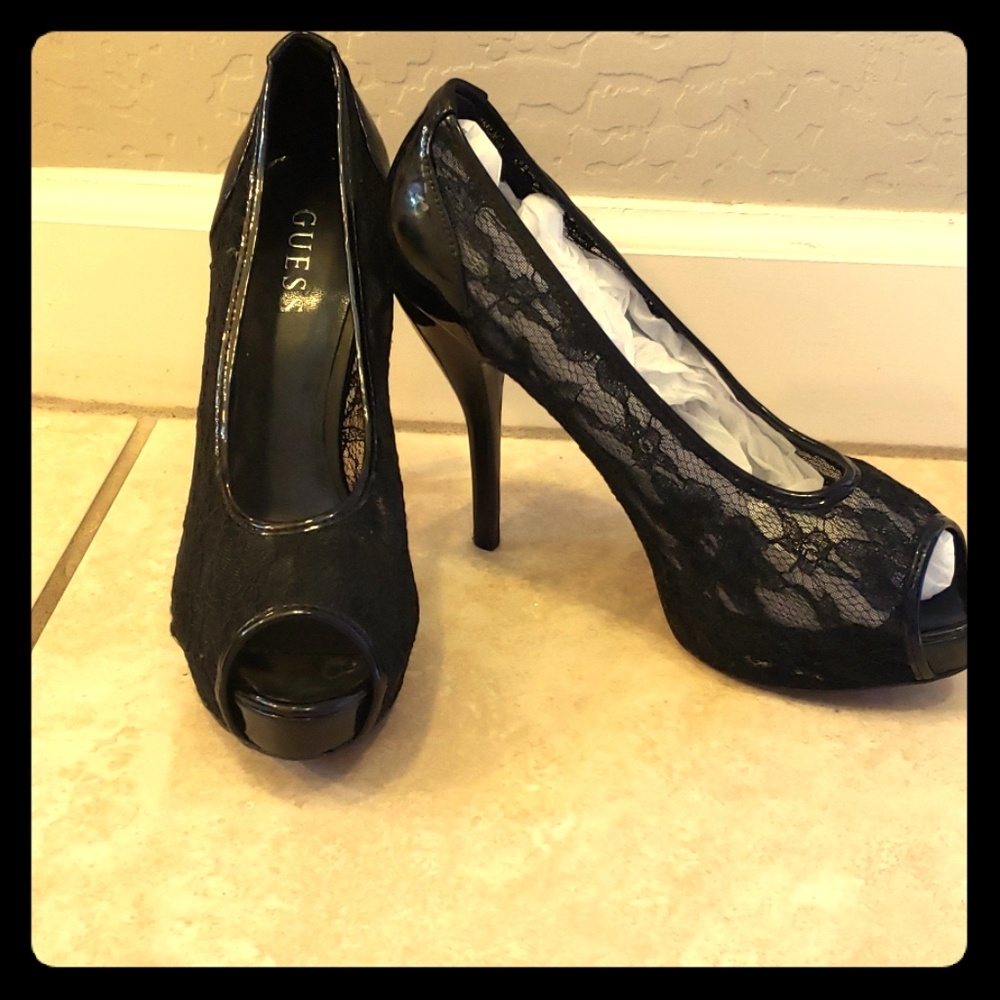 Never worn! Guess heels black lace